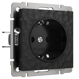 Розетка с заземлением и шторками черный W1271108