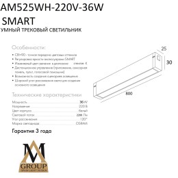 Трековый светильник SMART OPAL AM525 WH-220V-36W SMART