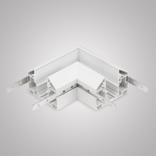 Угловой соединитель горизонтальный для Трекового шинопровода + Закладного профиля белый для натяжного потолка ПВХ 48V, MAGNET AM538 WH