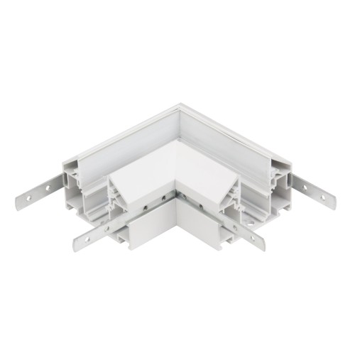 Угловой соединитель горизонтальный для Трекового шинопровода + Закладного профиля белый для натяжного потолка ПВХ 48V, MAGNET AM538 WH