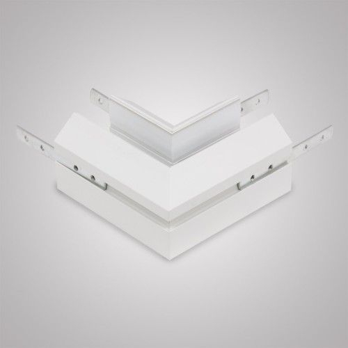 Угловой соединитель горизонтальный для Трекового шинопровода + Закладного профиля белый для натяжного потолка ПВХ 48V, MAGNET AM538 WH