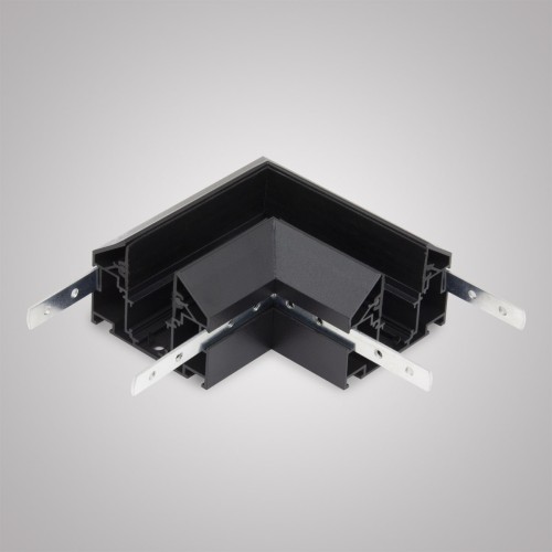 Угловой соединитель горизонтальный для Трекового шинопровода + Закладного профиля черный для натяжного потолка ПВХ 48V, MAGNET AM538 BK